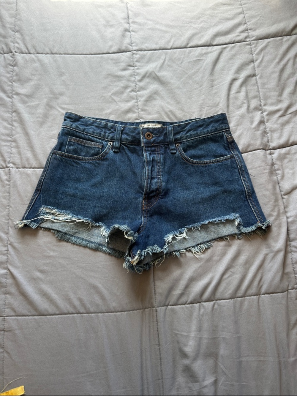 Free People Dark Blue Frayed Hem Denim Shorts